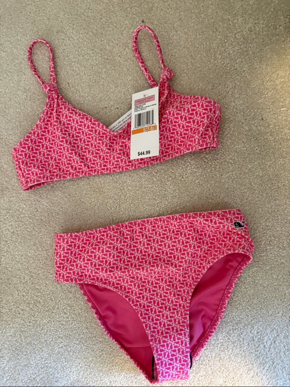 NWT Vineyard Vines Girls' Pink Patterned Two-Piece Swim Set (sz 7-8)